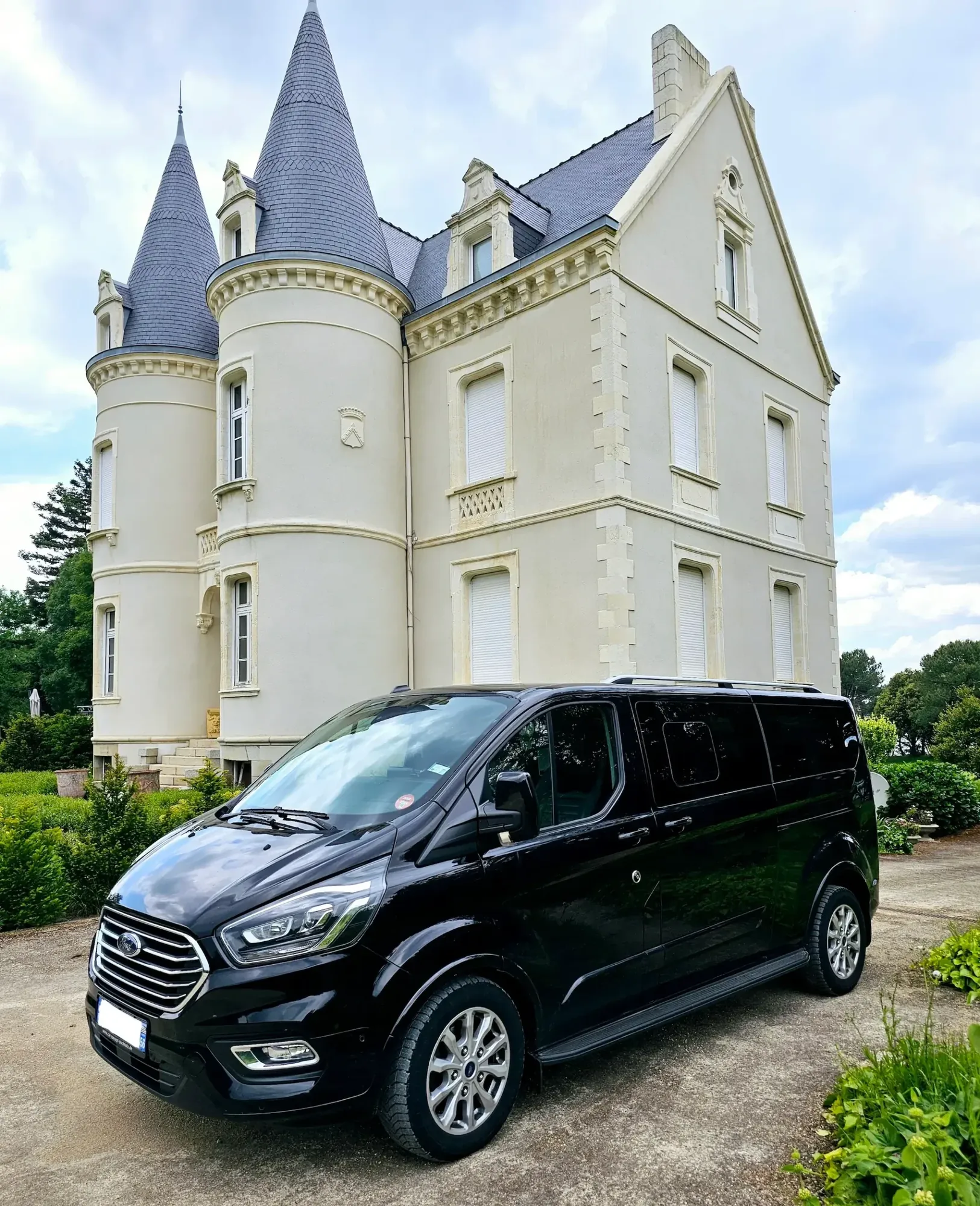 Van decorated for a wedding